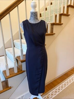 Harve Benard Navy Sleeveless Midi Sheath Dress NWT